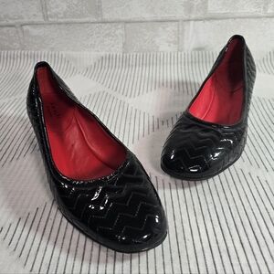 Amalfi by Rangoni Shiny Quilted Black Red Lined Semi-Wedge Italian Flats